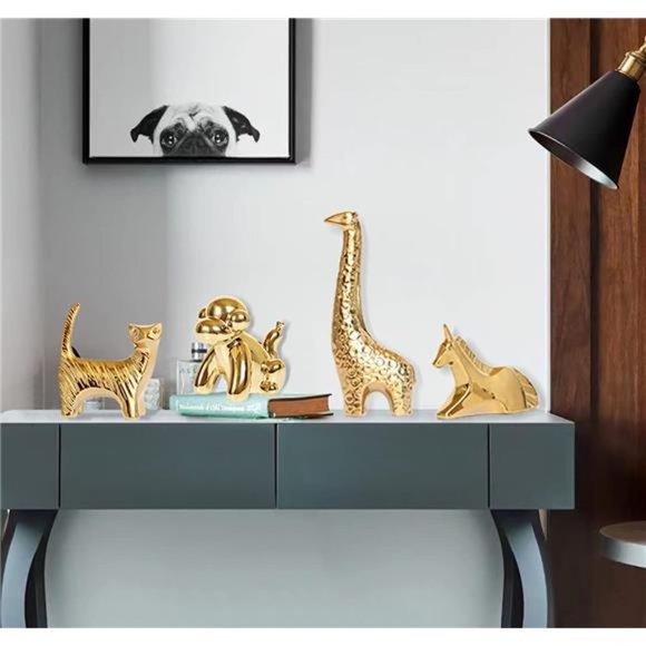 NEW - 2 Pcs Gold Home Décor Small Giraffe Statue Decorative Sculpture - Picture 2 of 7